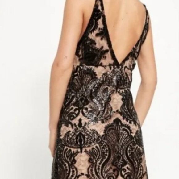 Free People Sequined Mini Dress Womens 4 Black Slip Lace Sparkle Sexy Party - Picture 3 of 9